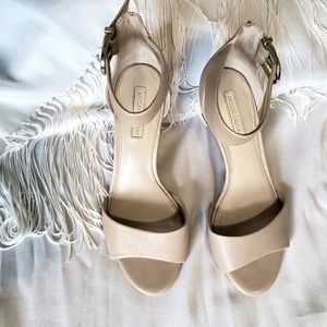 Nude blush open toe wedge ankle strap wedge sandal